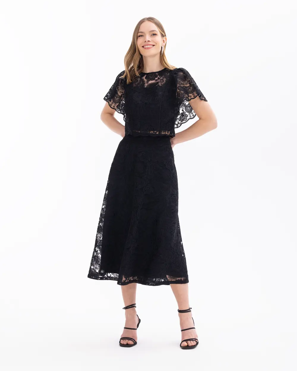 Lined Midi Length Lace Skirt