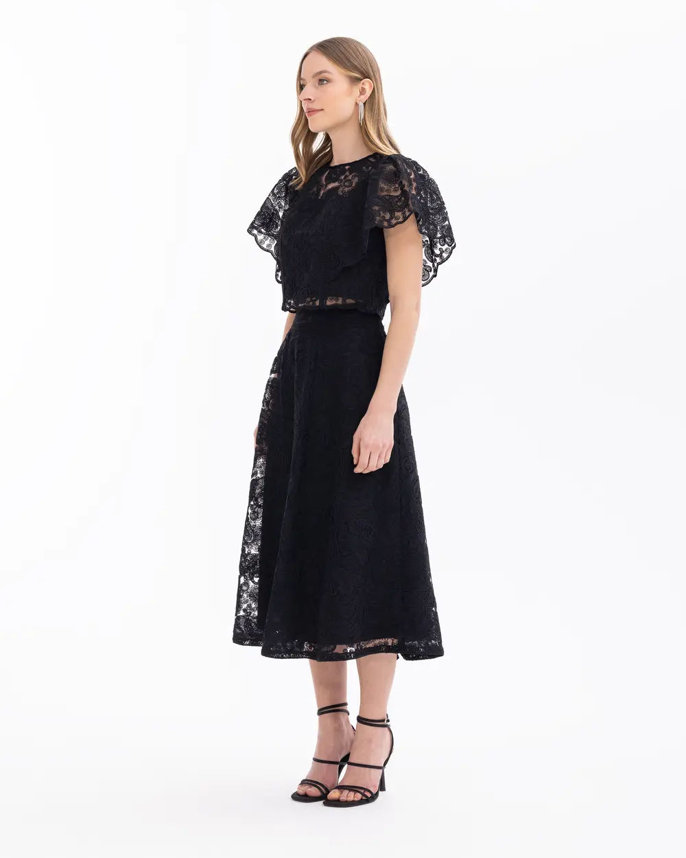 Lined Midi Length Lace Skirt