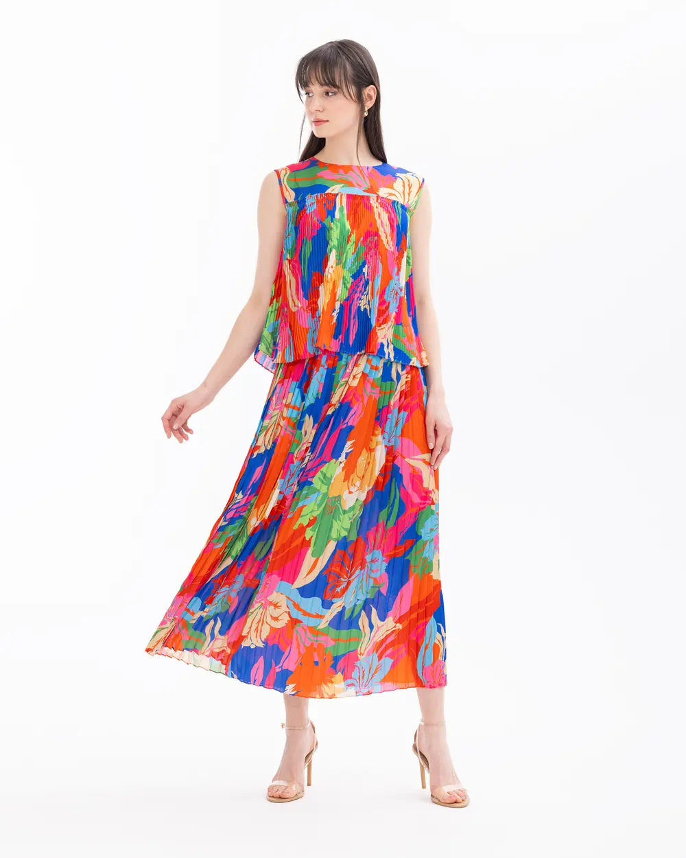 Floral Patterned Elastic Waist Skirt
