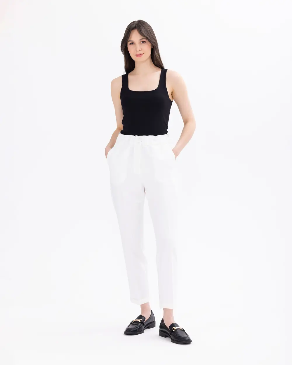 Ankle Length Pants with Drawstring Waist