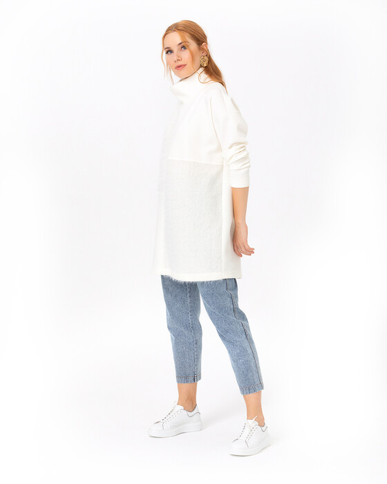 SCL FUR DETAILED SWAN NECK SWEATSHIRT