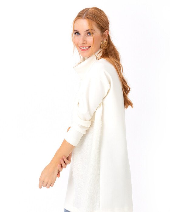 SCL FUR DETAILED SWAN NECK SWEATSHIRT