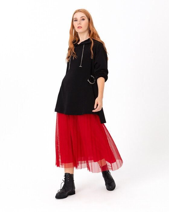 Tulle Detailed Sweatshirt Tunic - SecilStore