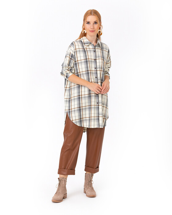 SCL SLOGAN DETAILED CHECK TUNIC
