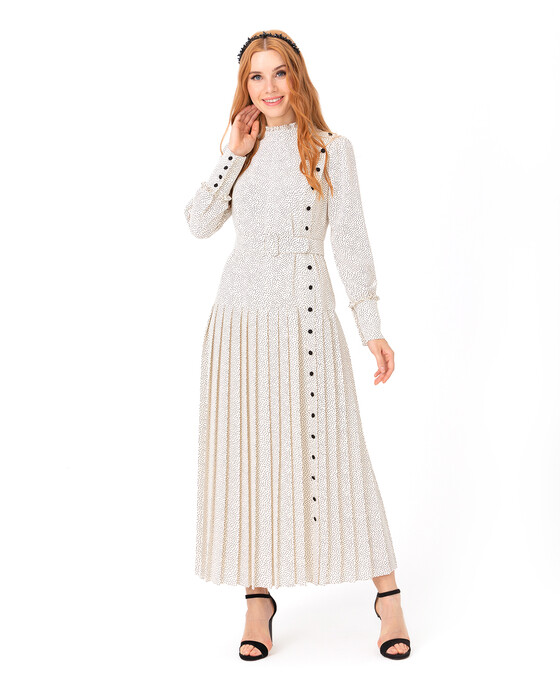 SCL BUTTON DETAILED DOT PATTERNED DRESS