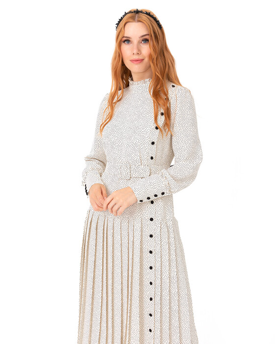 SCL BUTTON DETAILED DOT PATTERNED DRESS