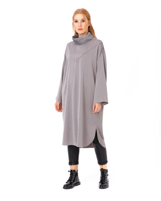 Dik Yakalı Parlak Tunik