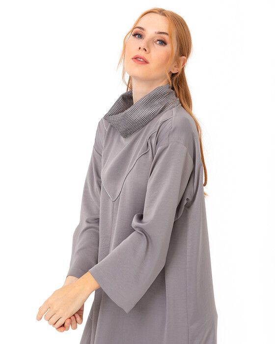 Dik Yakalı Parlak Tunik