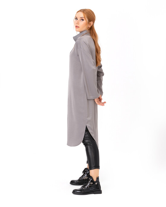 Dik Yakalı Parlak Tunik