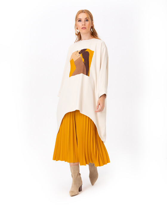 SCL PRINT DETAILED ASYMMETRIC CUT TUNIC