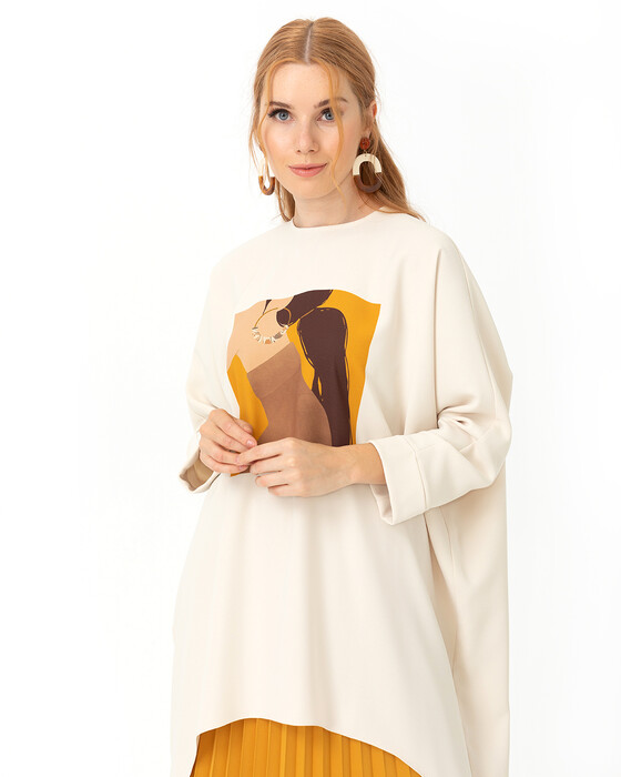 SCL PRINT DETAILED ASYMMETRIC CUT TUNIC