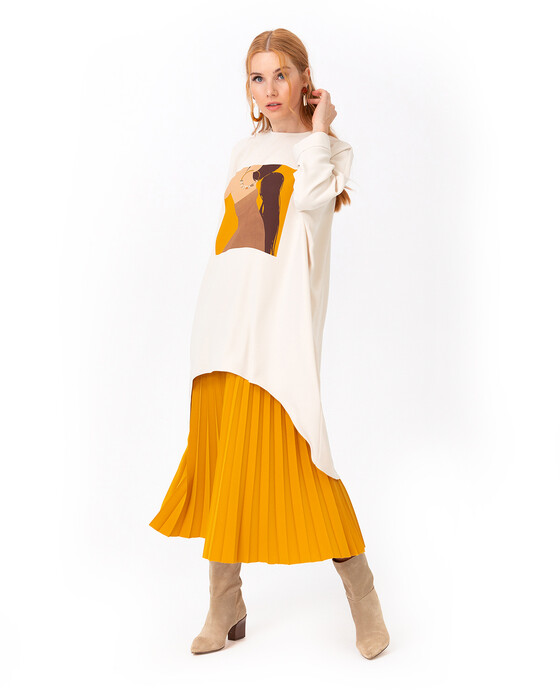 SCL PRINT DETAILED ASYMMETRIC CUT TUNIC