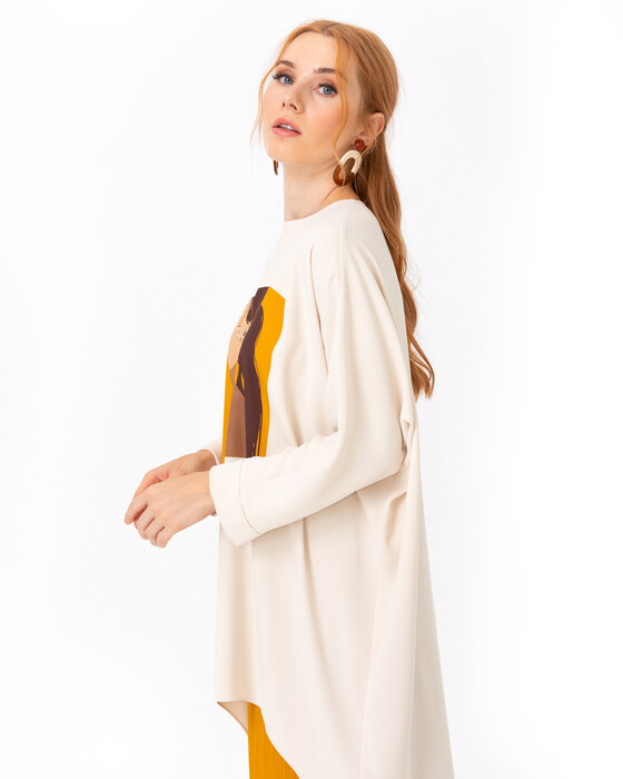 SCL PRINT DETAILED ASYMMETRIC CUT TUNIC