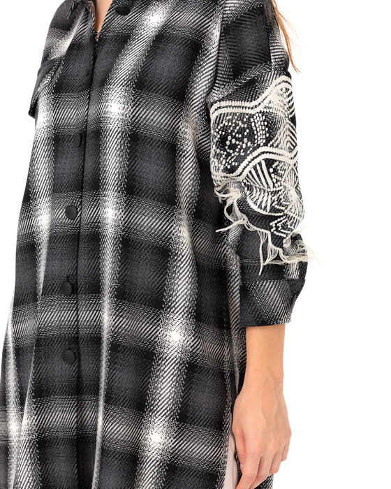 SCL CHECKED TUNIC WITH EMBROIDERED SLEEVES