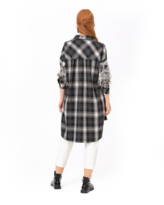 SCL CHECKED TUNIC WITH EMBROIDERED SLEEVES