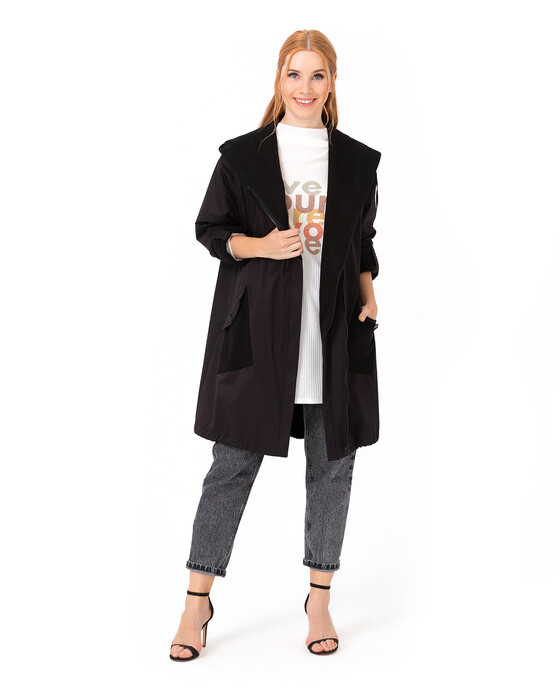 Fermuarlı Kapüşonlu Trençkot