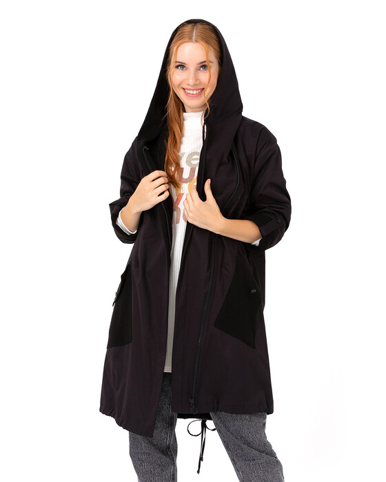 Fermuarlı Kapüşonlu Trençkot