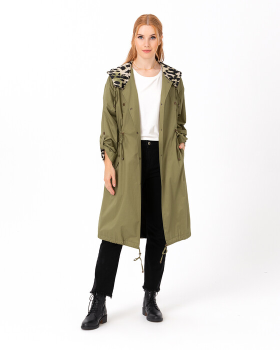 Leopar Desen Detaylı Trençkot