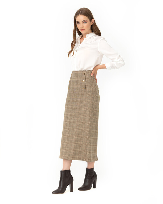 SCL SQUARE PATTERNED LONG SKIRT