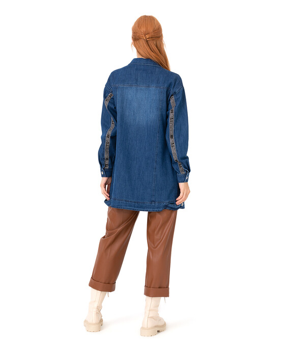 Şerit Detaylı Jean Ceket