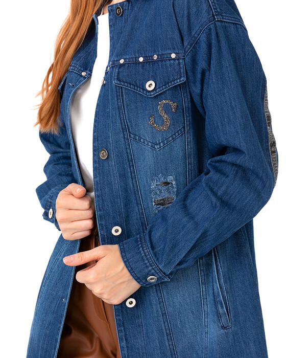Şerit Detaylı Jean Ceket
