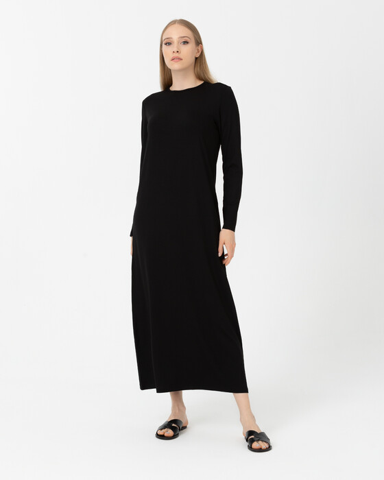 Maxi Boy Yuvarlak Yakalı Elbise