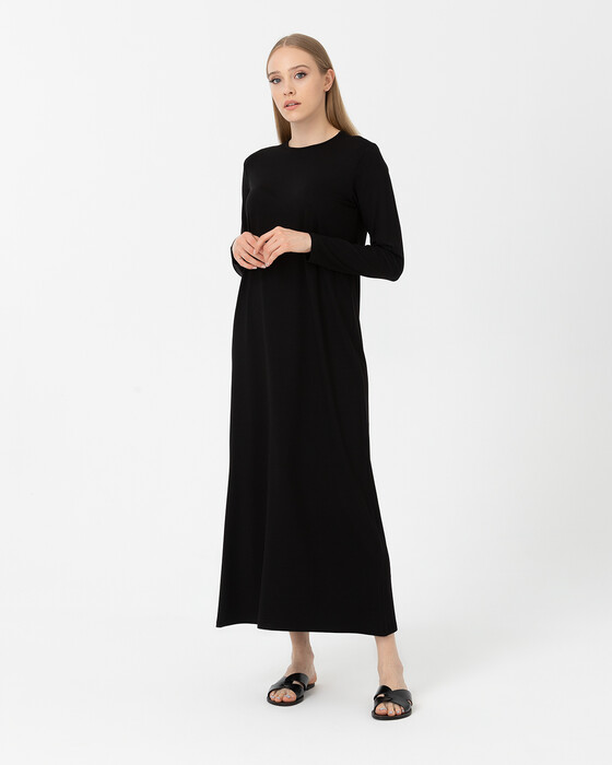 Maxi Boy Yuvarlak Yakalı Elbise