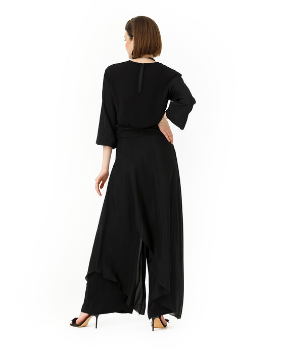 Şifon Detaylı Bol Paça Pantolon