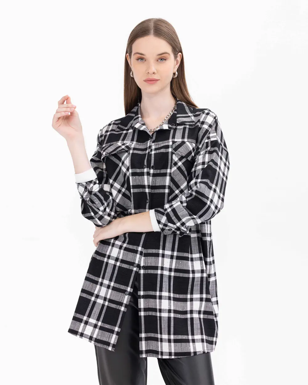 Sequin Detailed Checked Shirt