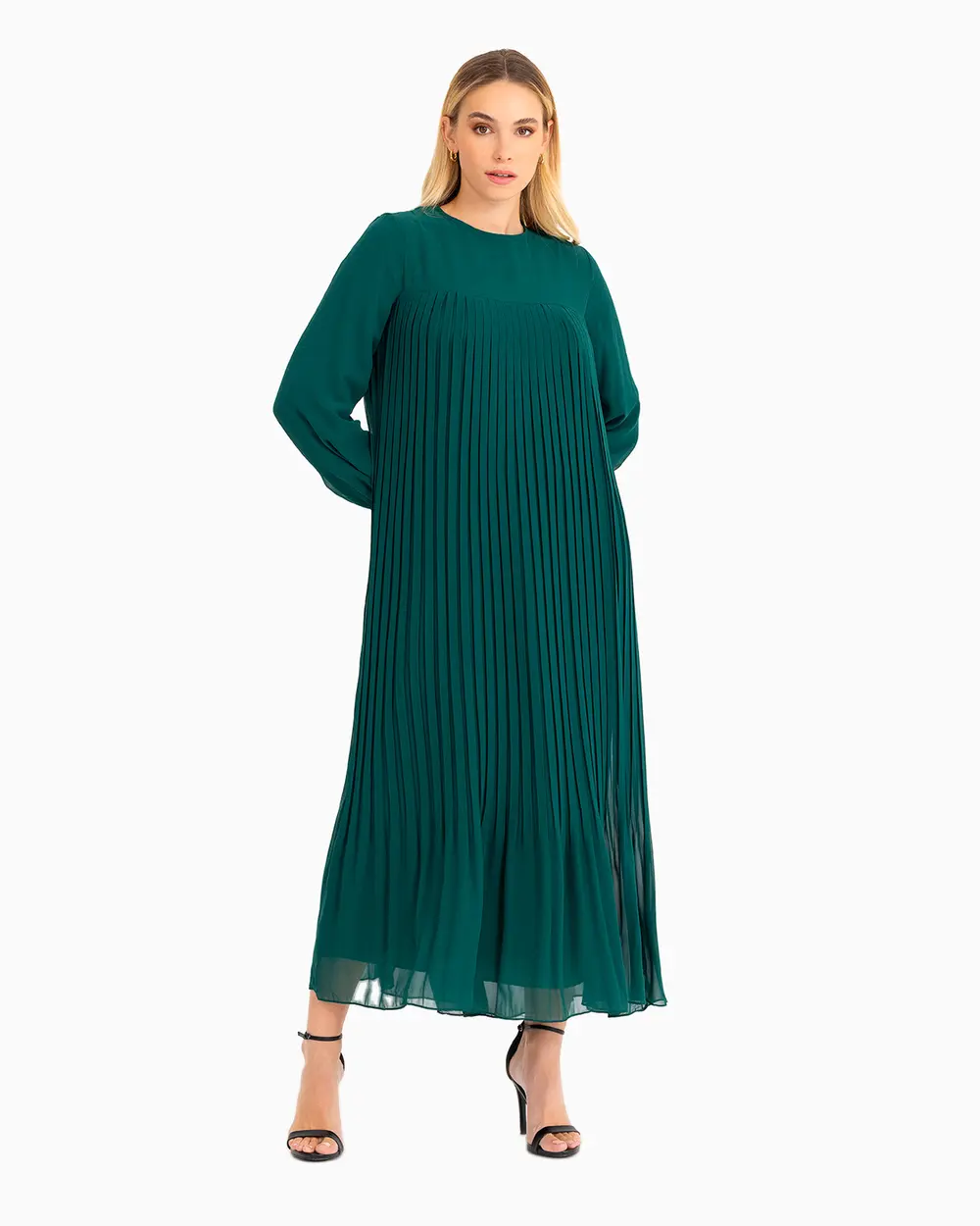 Pliseli Uzun Kollu Elbise