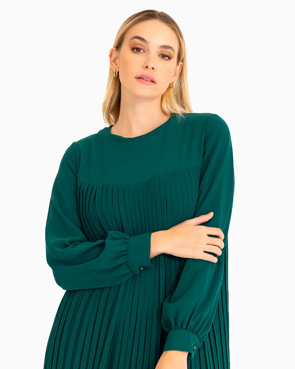 Pliseli Uzun Kollu Elbise