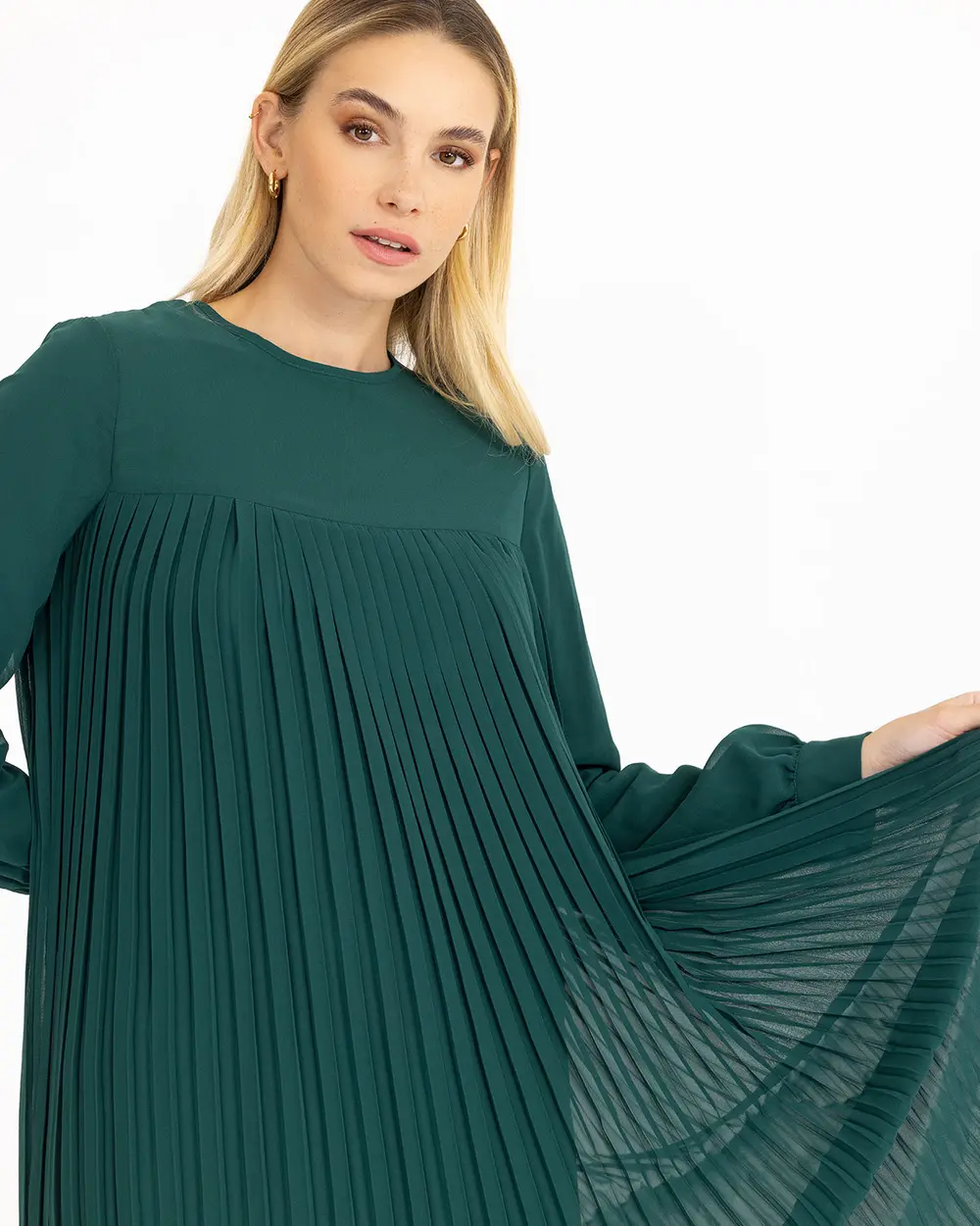 Pliseli Uzun Kollu Elbise