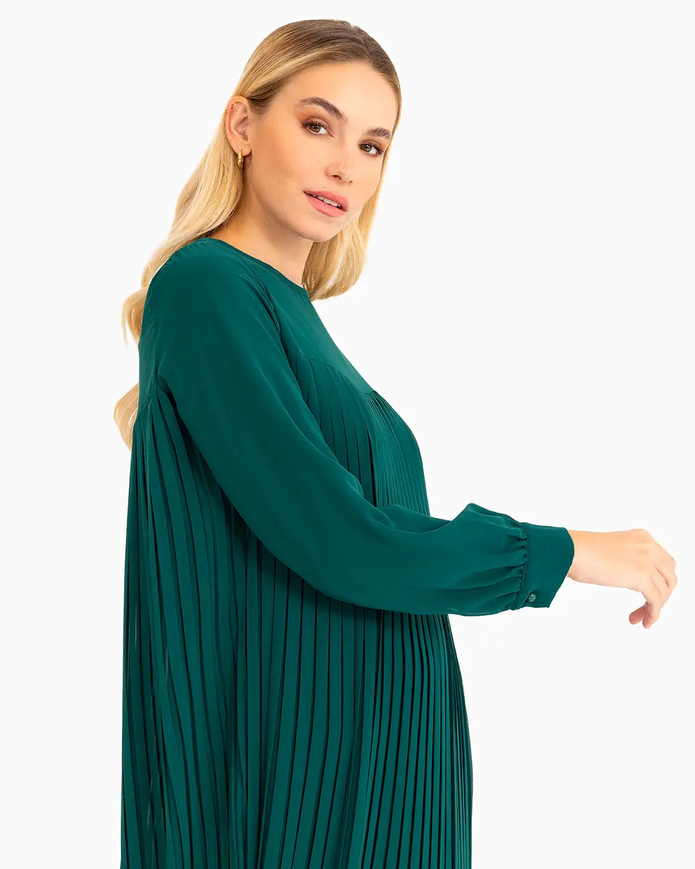 Pliseli Uzun Kollu Elbise
