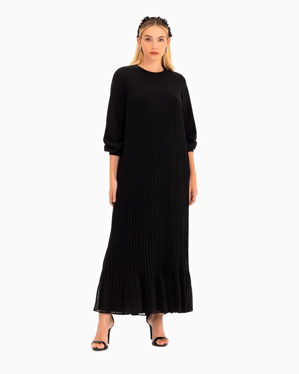 Pliseli Uzun Kollu Elbise