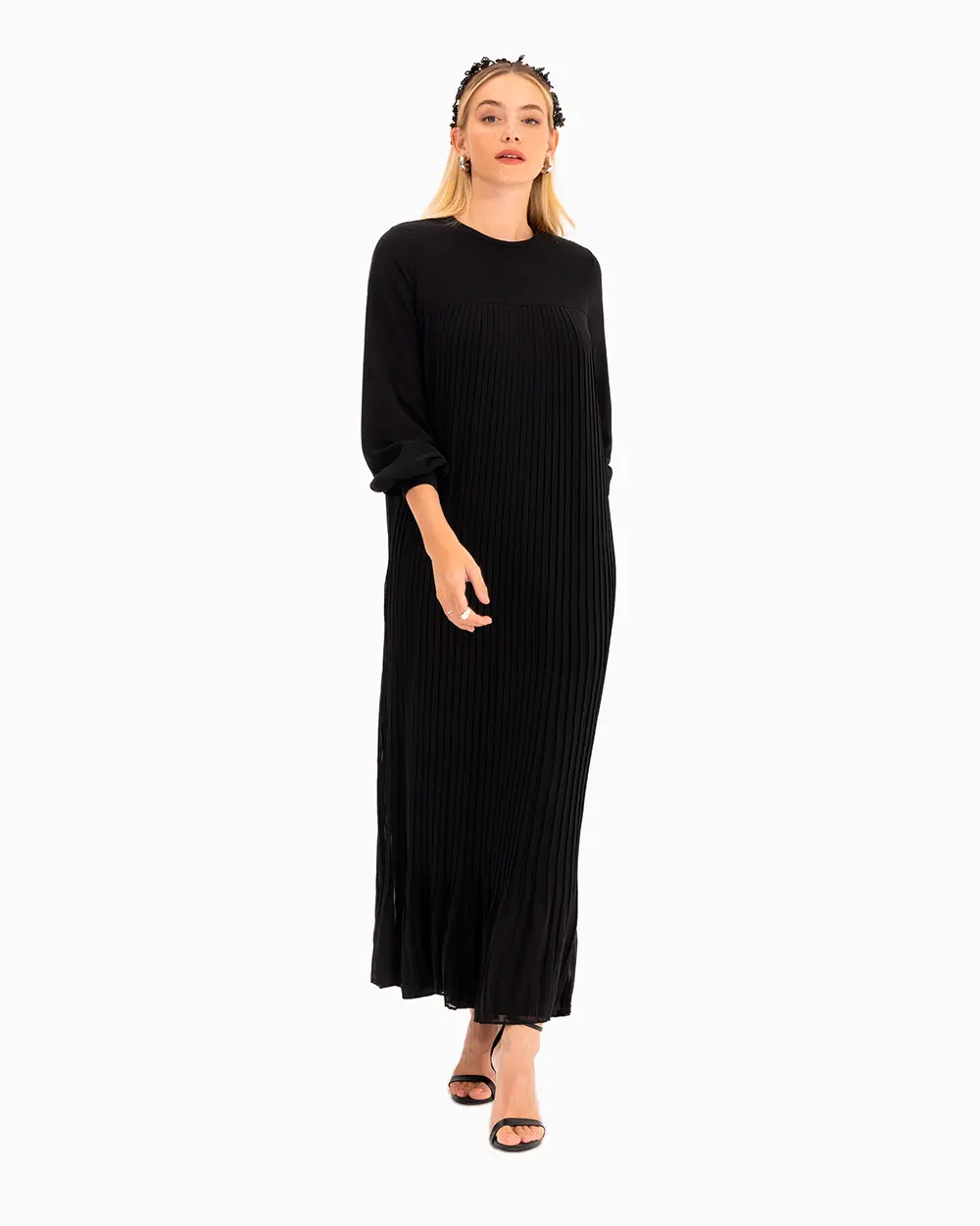 Pliseli Uzun Kollu Elbise