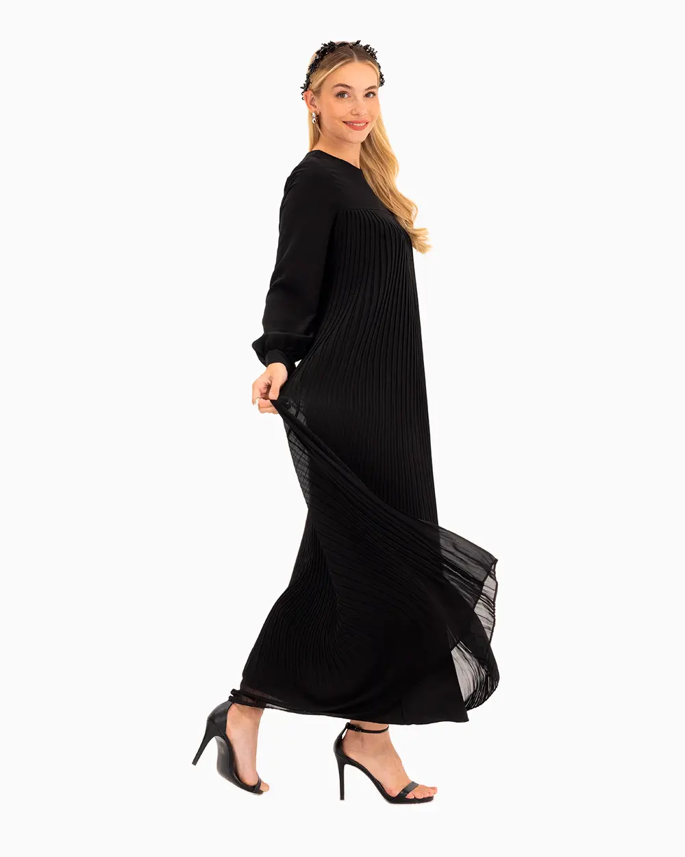 Pliseli Uzun Kollu Elbise