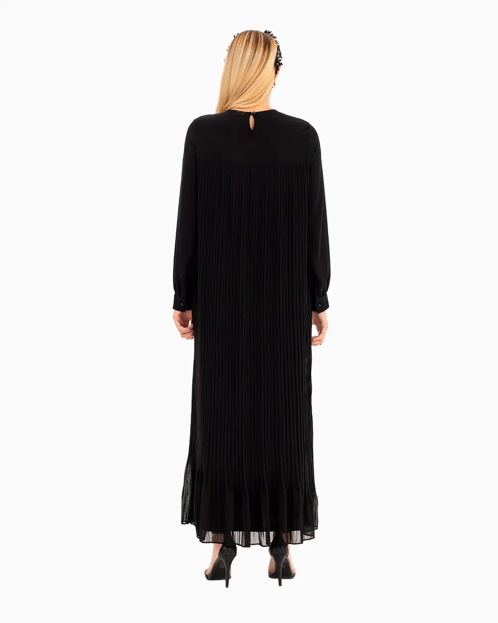 Pliseli Uzun Kollu Elbise