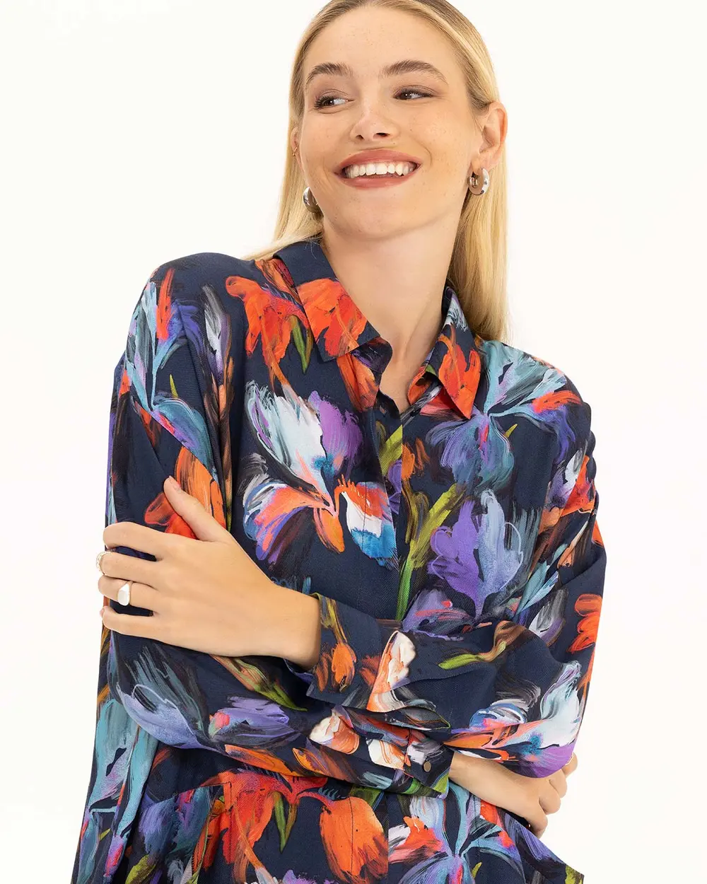 Çiçek Desenli Midi Boy Tunik