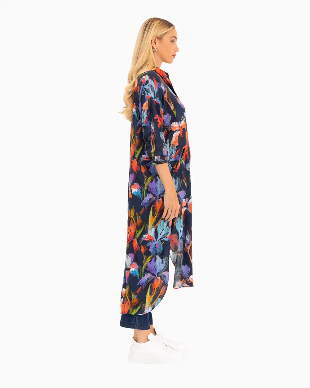 Çiçek Desenli Midi Boy Tunik