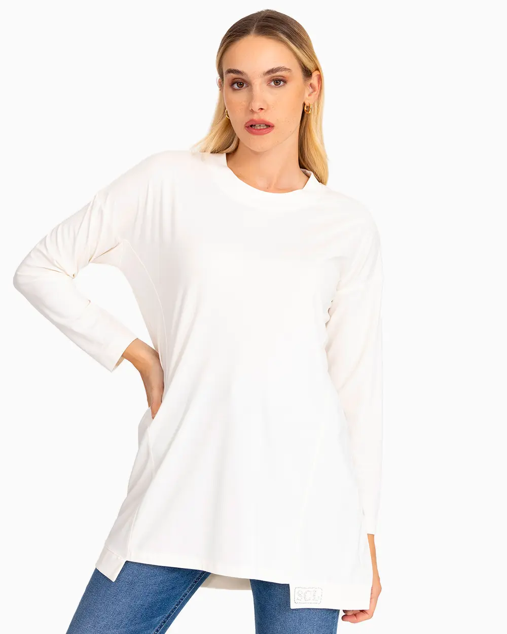  Round Neck Long Sleeve Tunic