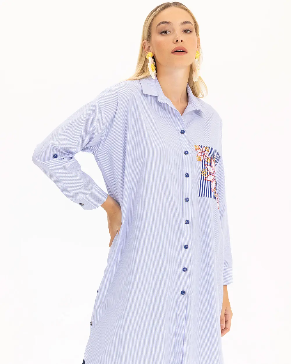 İşlemeli Çizgili Tunik