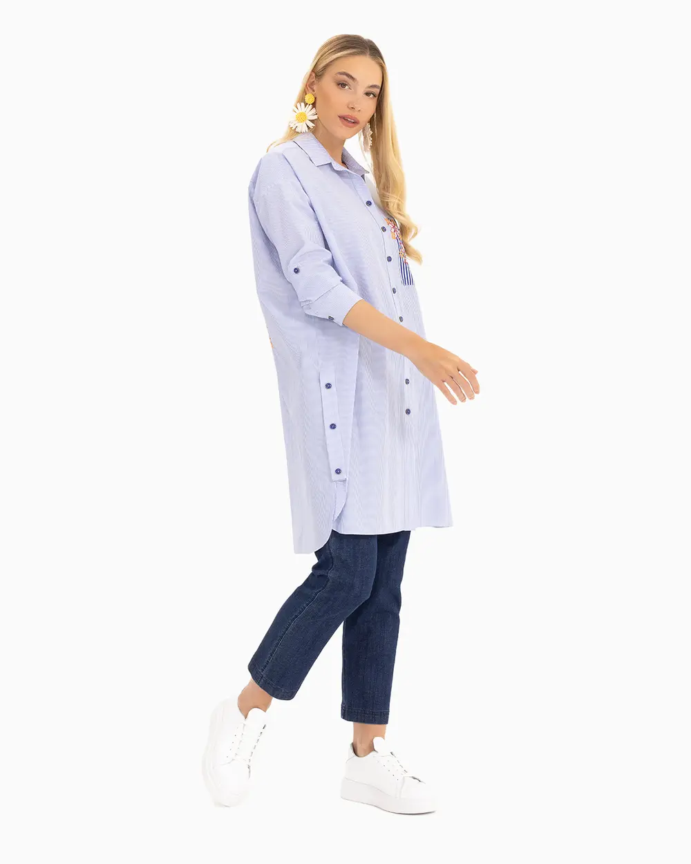 İşlemeli Çizgili Tunik