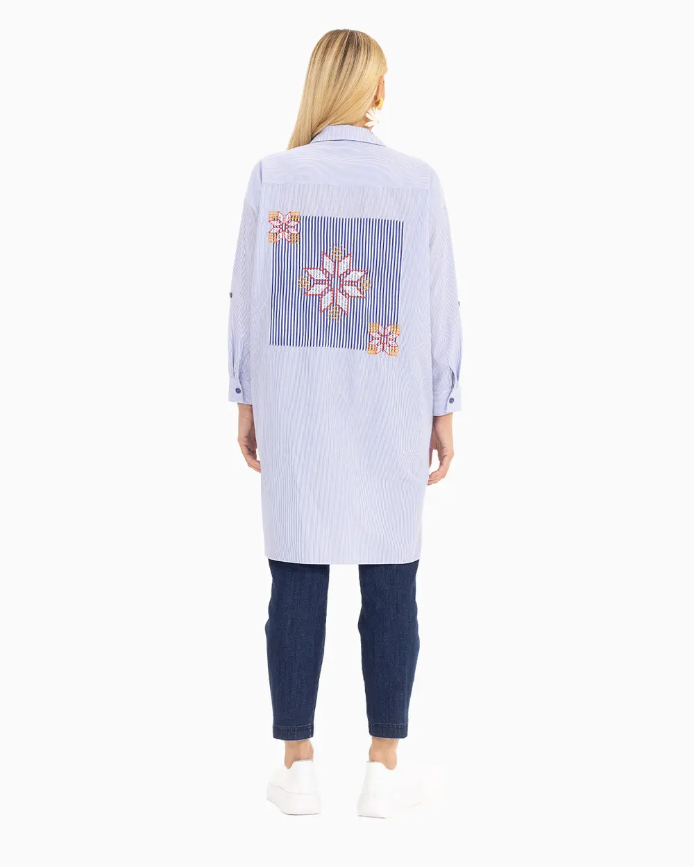 İşlemeli Çizgili Tunik