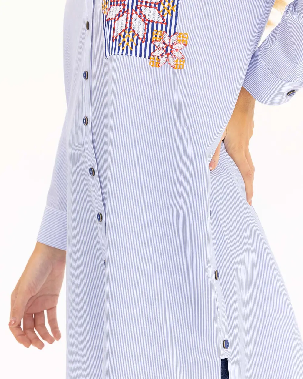 İşlemeli Çizgili Tunik