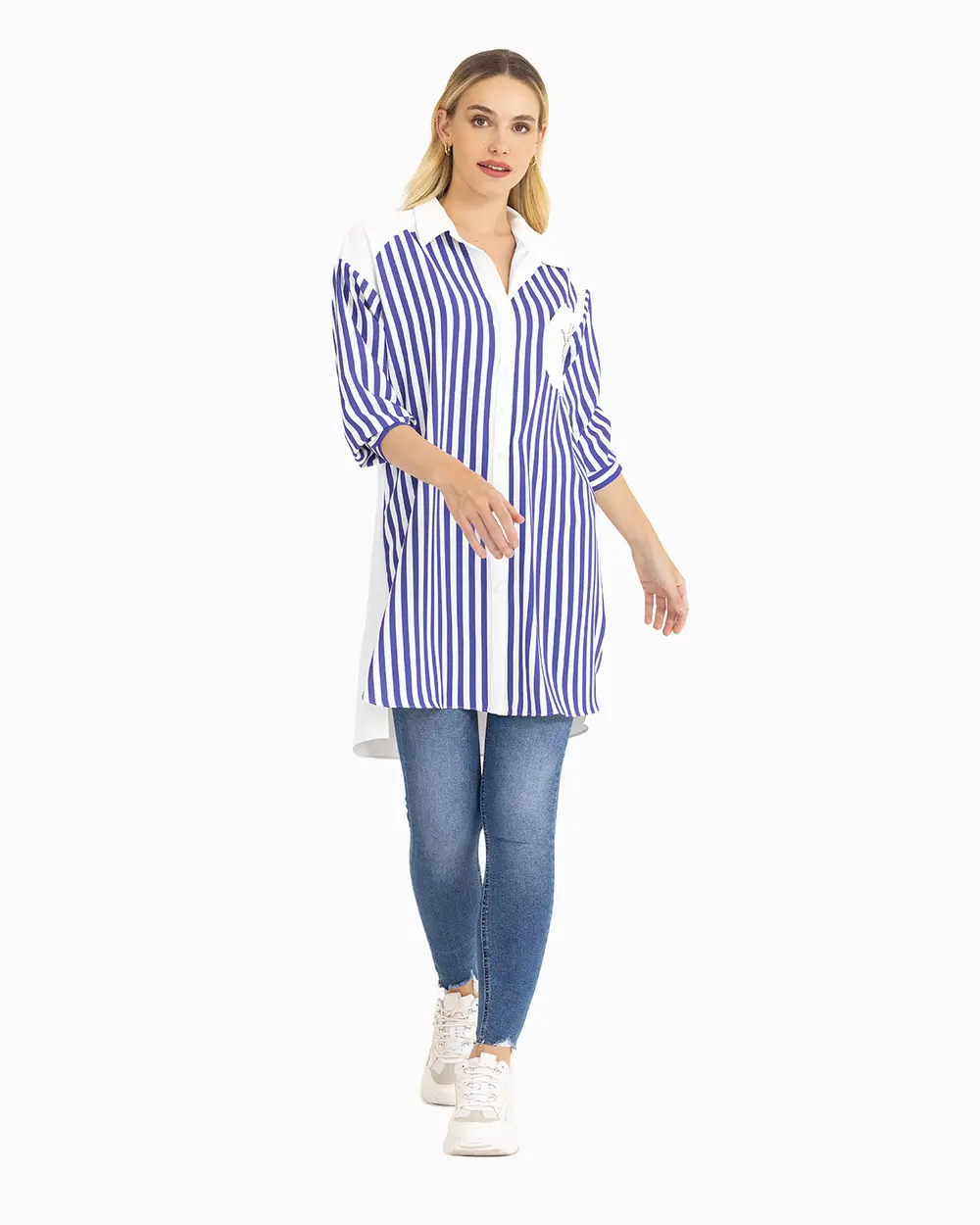  Line Patterned Front Buttoned Tunic