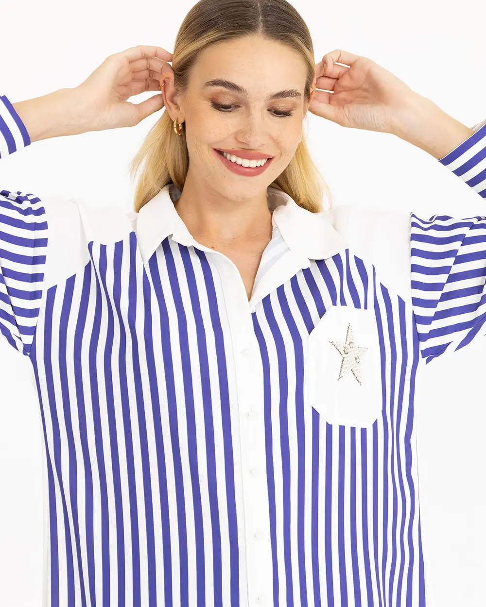  Line Patterned Front Buttoned Tunic