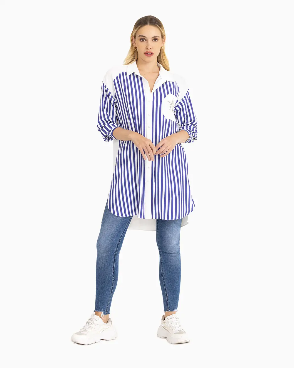  Line Patterned Front Buttoned Tunic