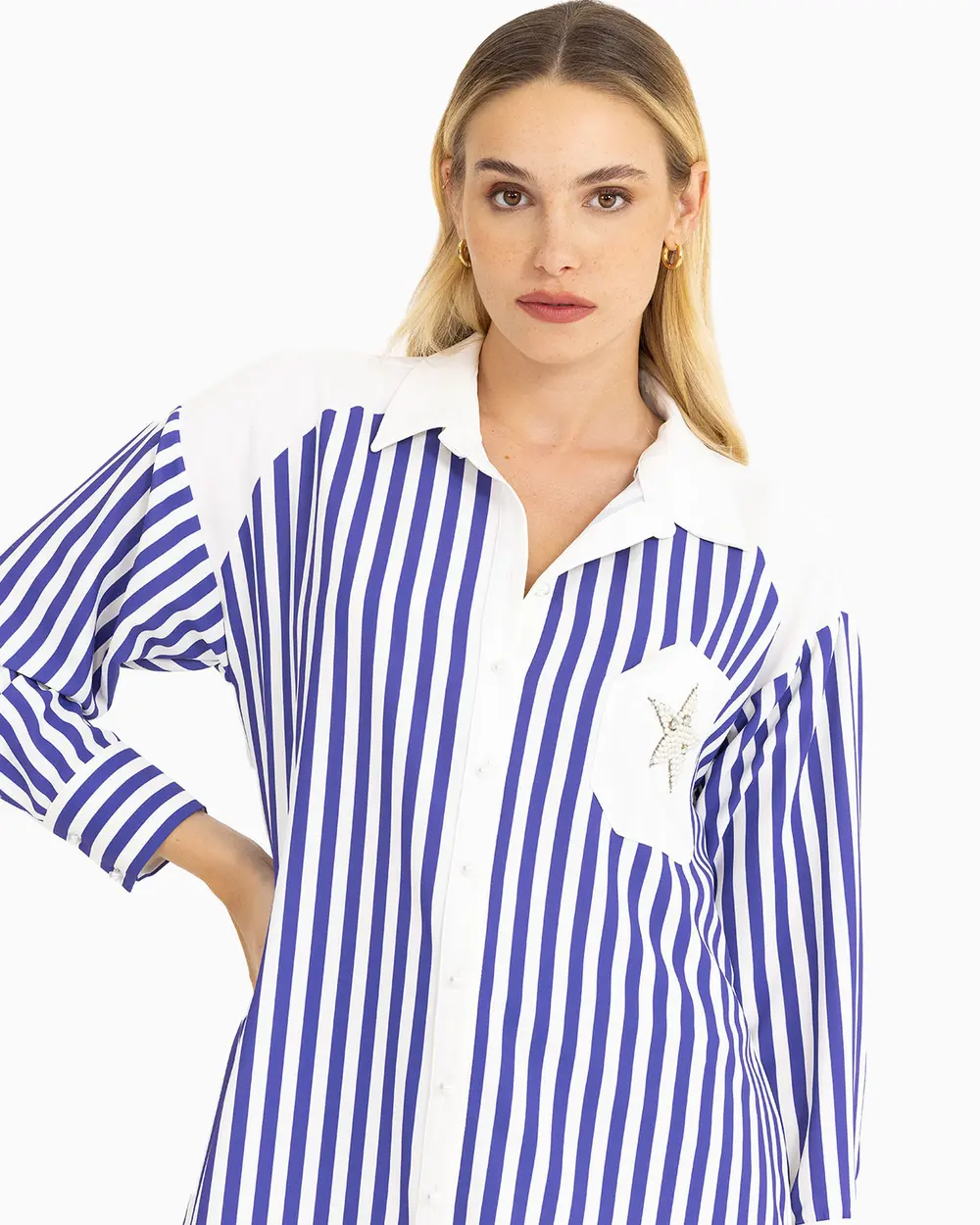  Line Patterned Front Buttoned Tunic