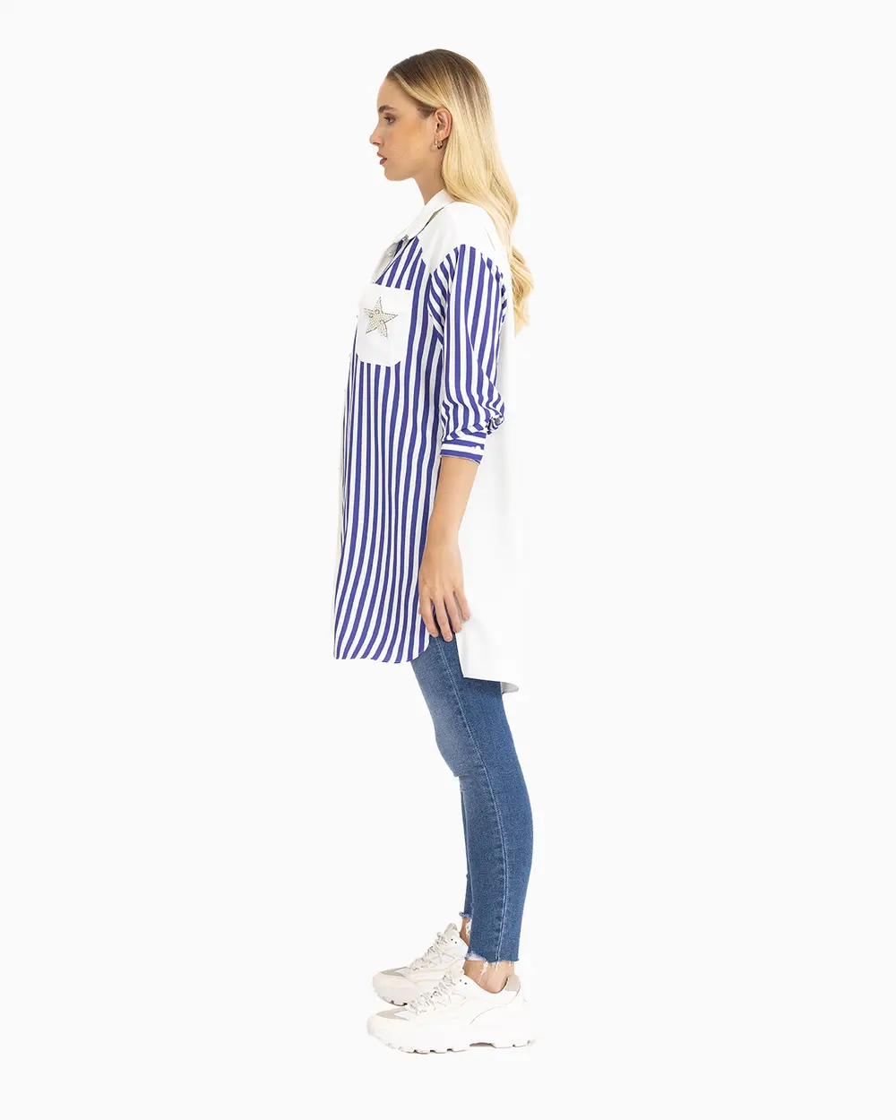  Line Patterned Front Buttoned Tunic