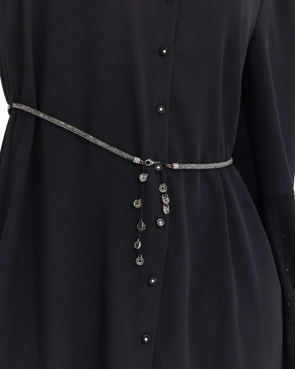 Belted Shimmer Detailed Asymmetrical Tunic